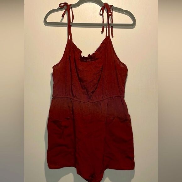 Shein- Rust Color Shorts Romper Gauzy w/ Convertible Straps and Belt- Size L - Picture 1 of 9